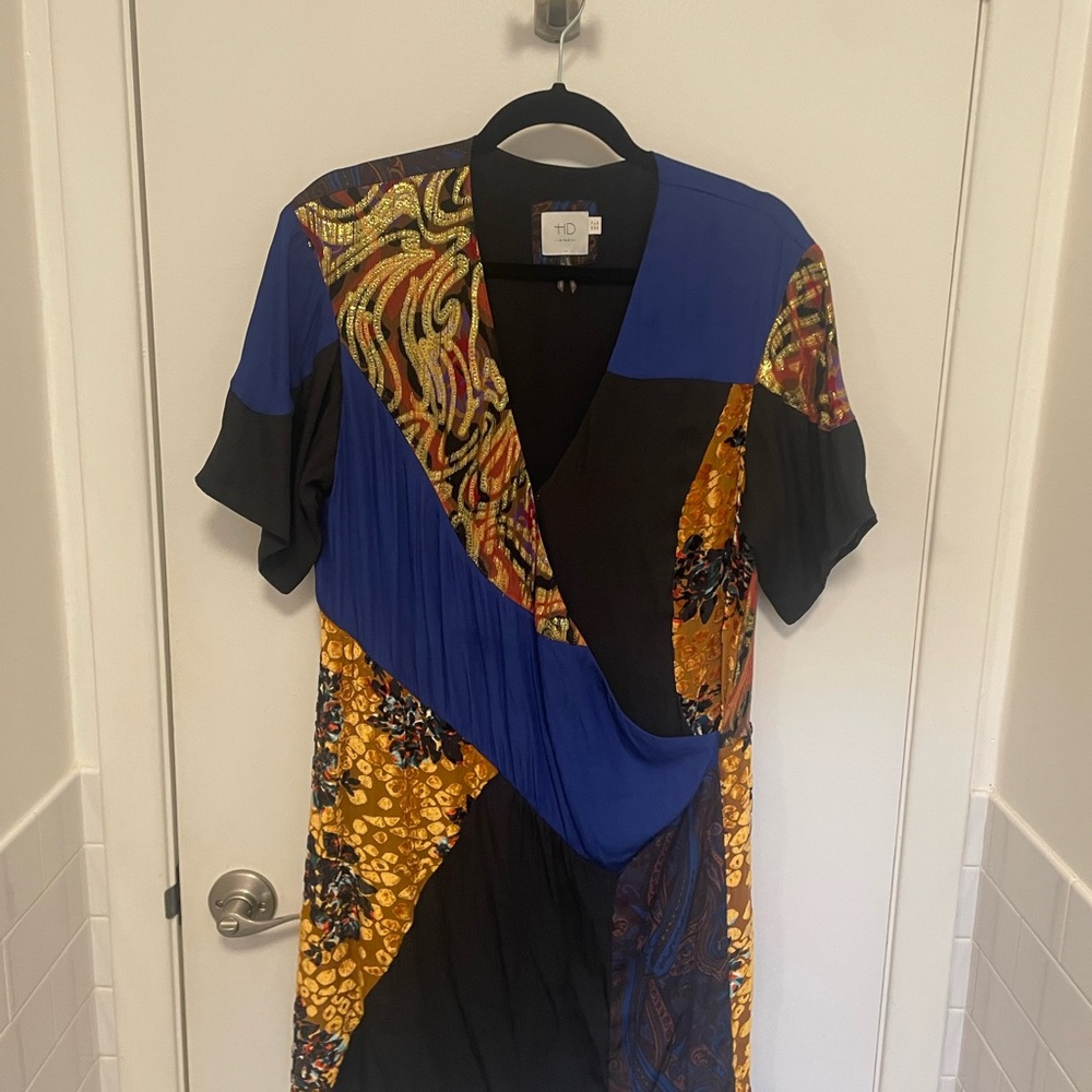 Anthropologie- HD in Paris Asymmetrical Dress in Blue, Black, and Gold